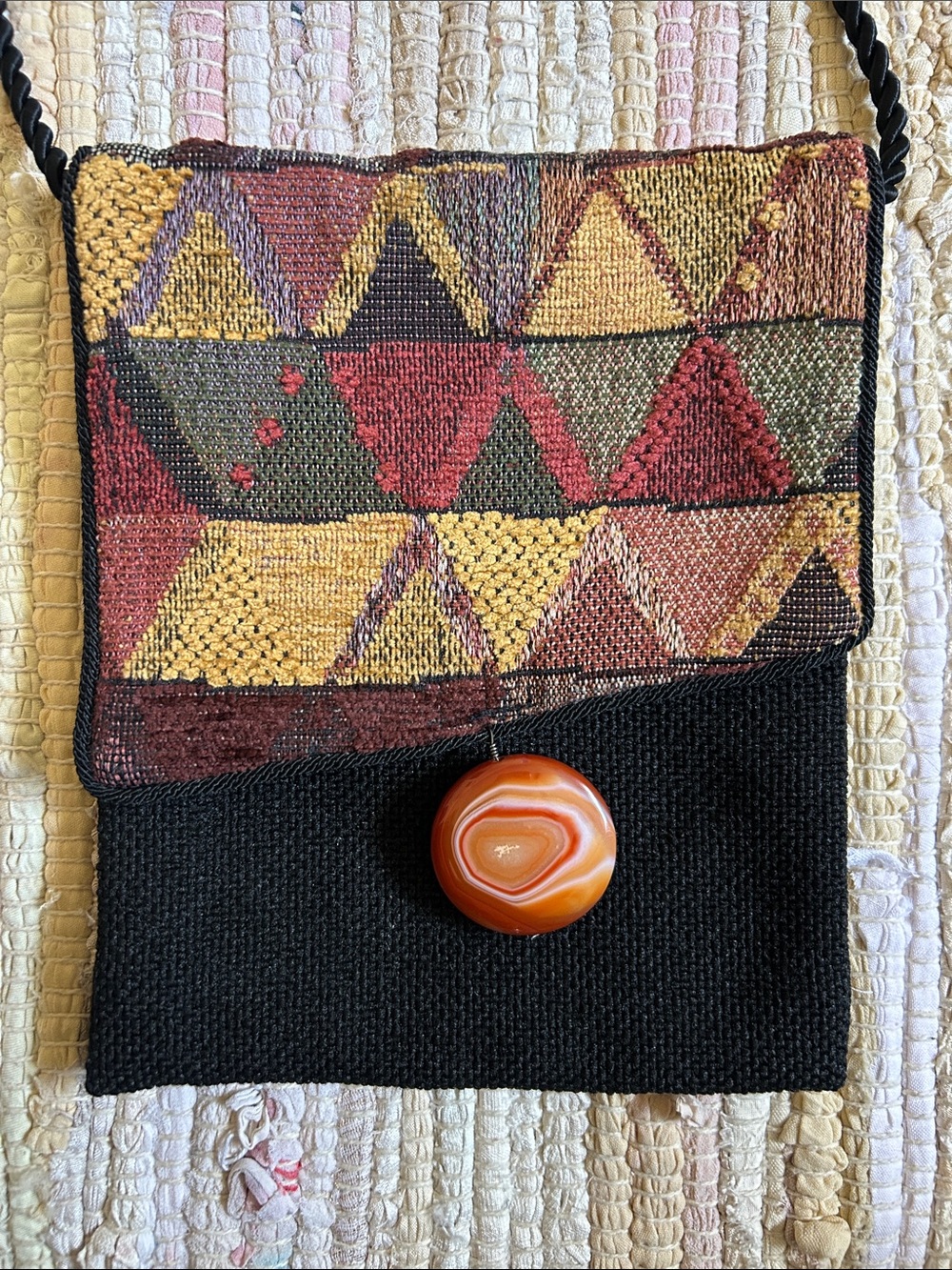 Boho Tapestry Bag Southwestern Geometric Orange Agate Look